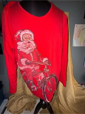 Women’s Love Who You Are Red Santa Graphic Long Sleeve Top- size 1X - Bling!